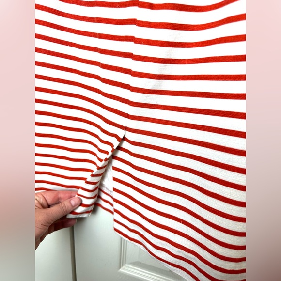 J.CREW THE Pencil Skirt Brick Red White Striped Straight Linen Blends Nautical - Picture 5 of 9